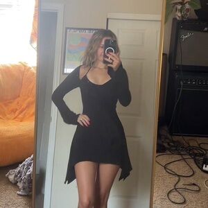 Oh Polly knit black long sleeve mini dress
